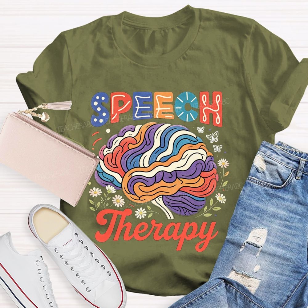 Speech Therapy Floral Brain Butterfly  Teacher T-shirt