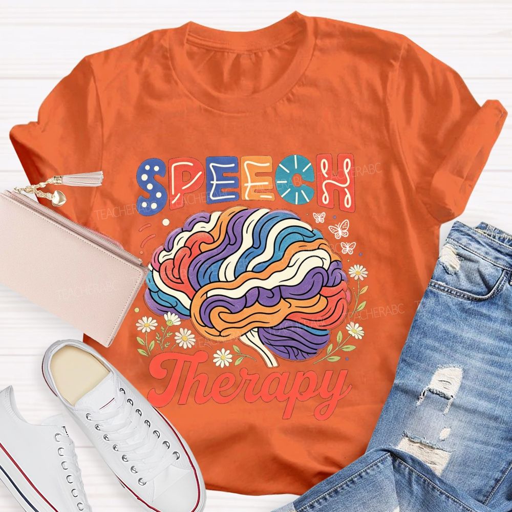 Speech Therapy Floral Brain Butterfly  Teacher T-shirt