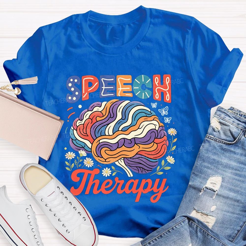 Speech Therapy Floral Brain Butterfly  Teacher T-shirt