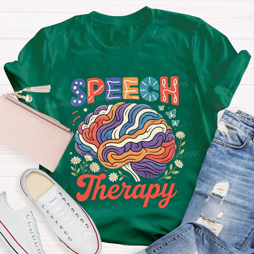 Speech Therapy Floral Brain Butterfly  Teacher T-shirt