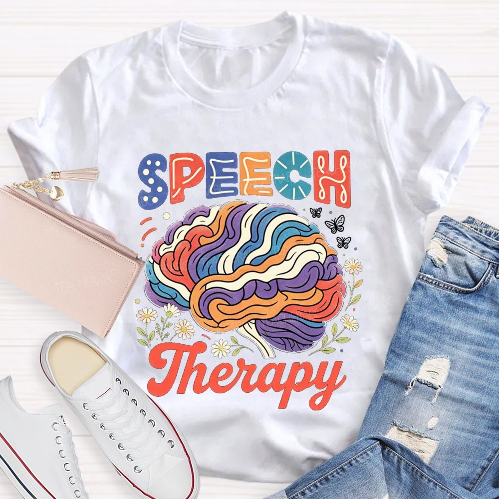 Speech Therapy Floral Brain Butterfly  Teacher T-shirt