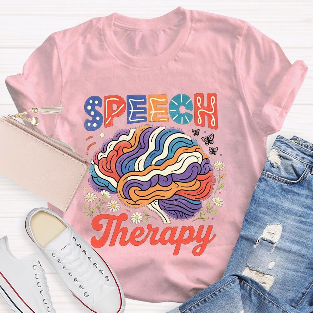 Speech Therapy Floral Brain Butterfly  Teacher T-shirt
