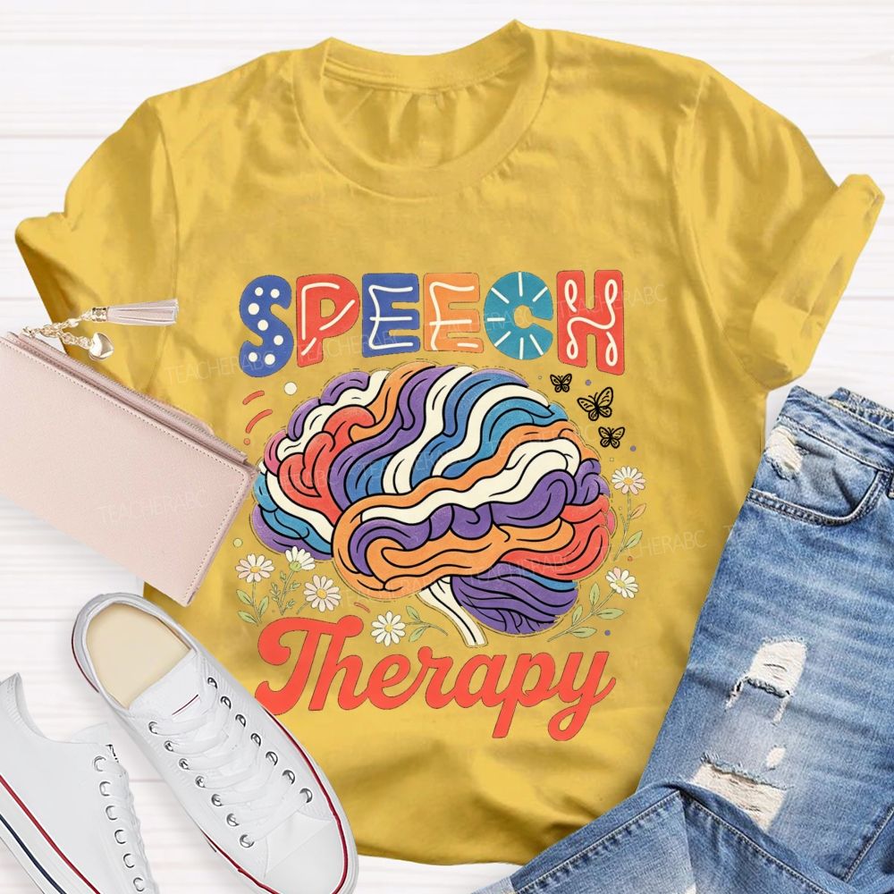 Speech Therapy Floral Brain Butterfly  Teacher T-shirt