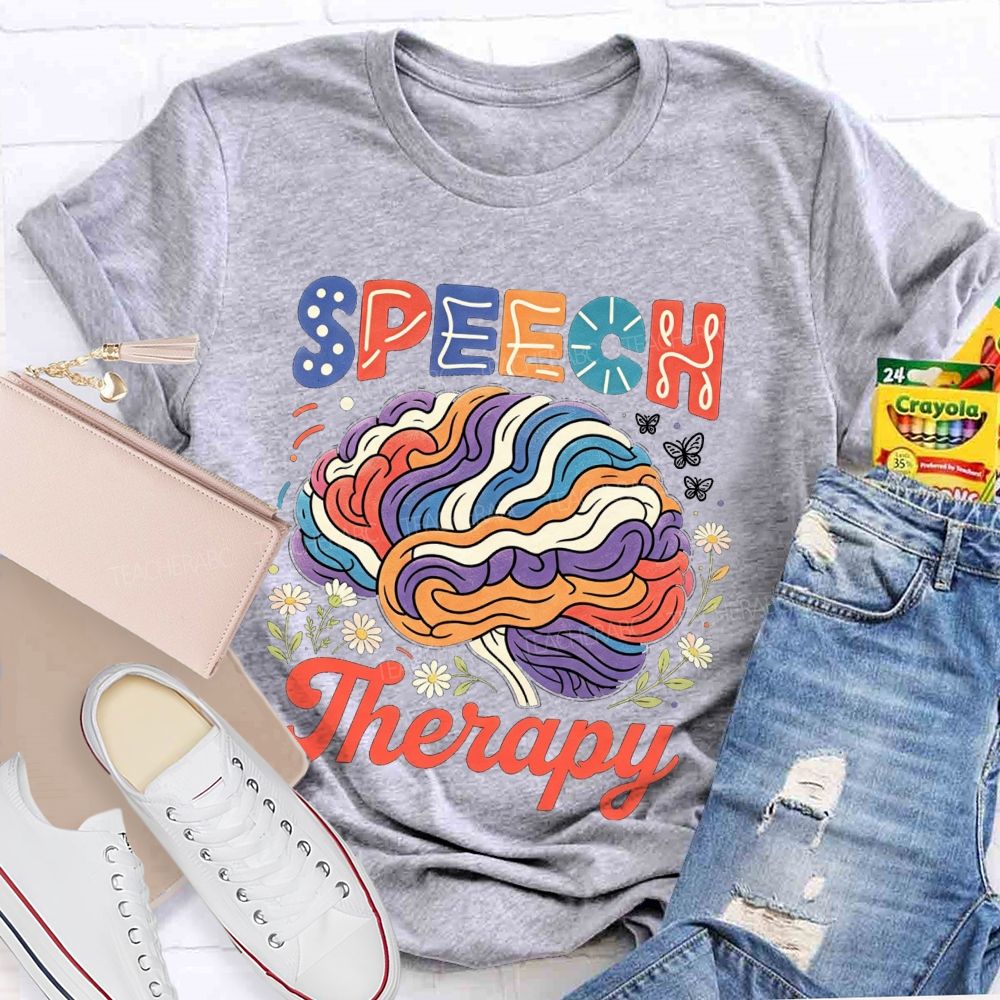 Speech Therapy Floral Brain Butterfly  Teacher T-shirt