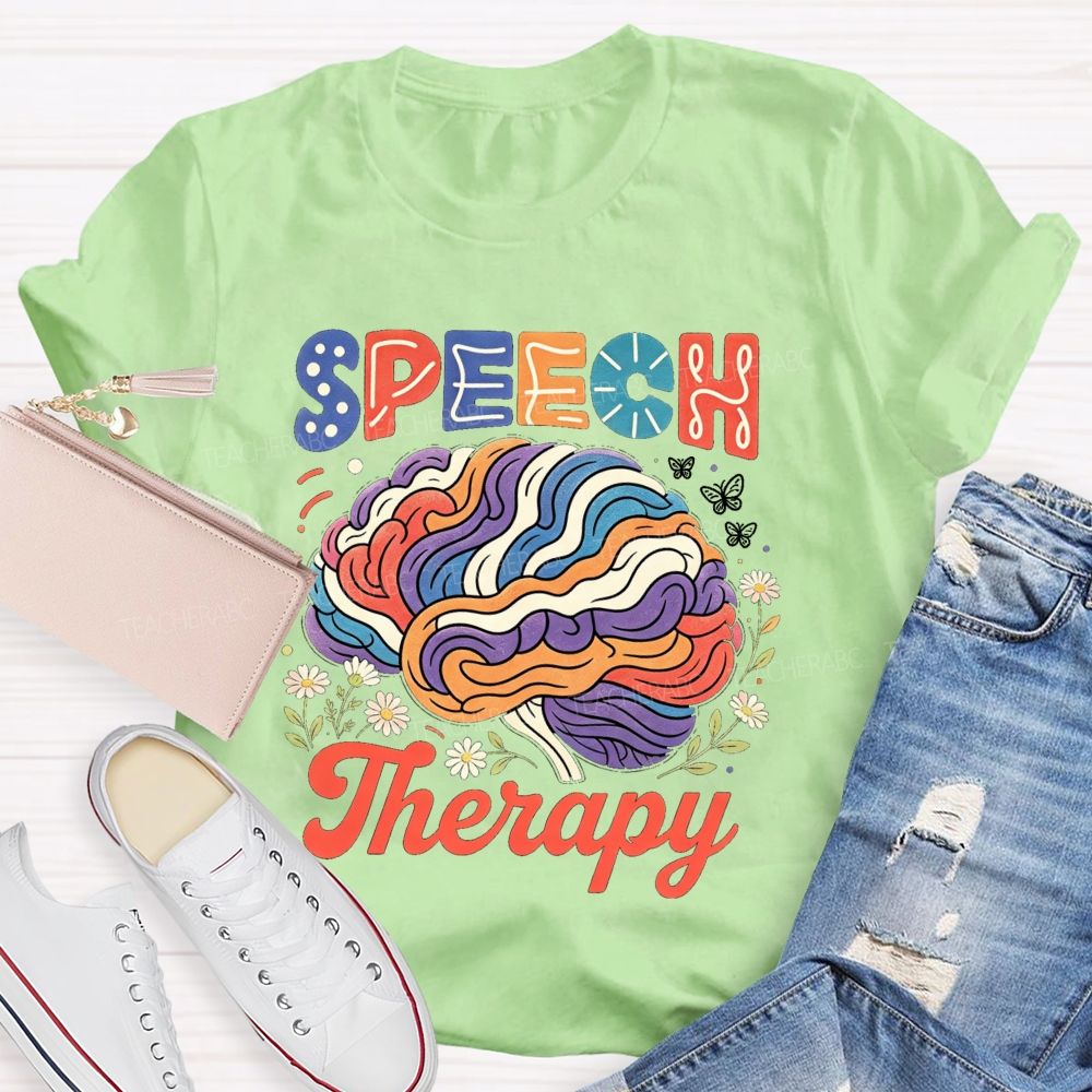Speech Therapy Floral Brain Butterfly  Teacher T-shirt