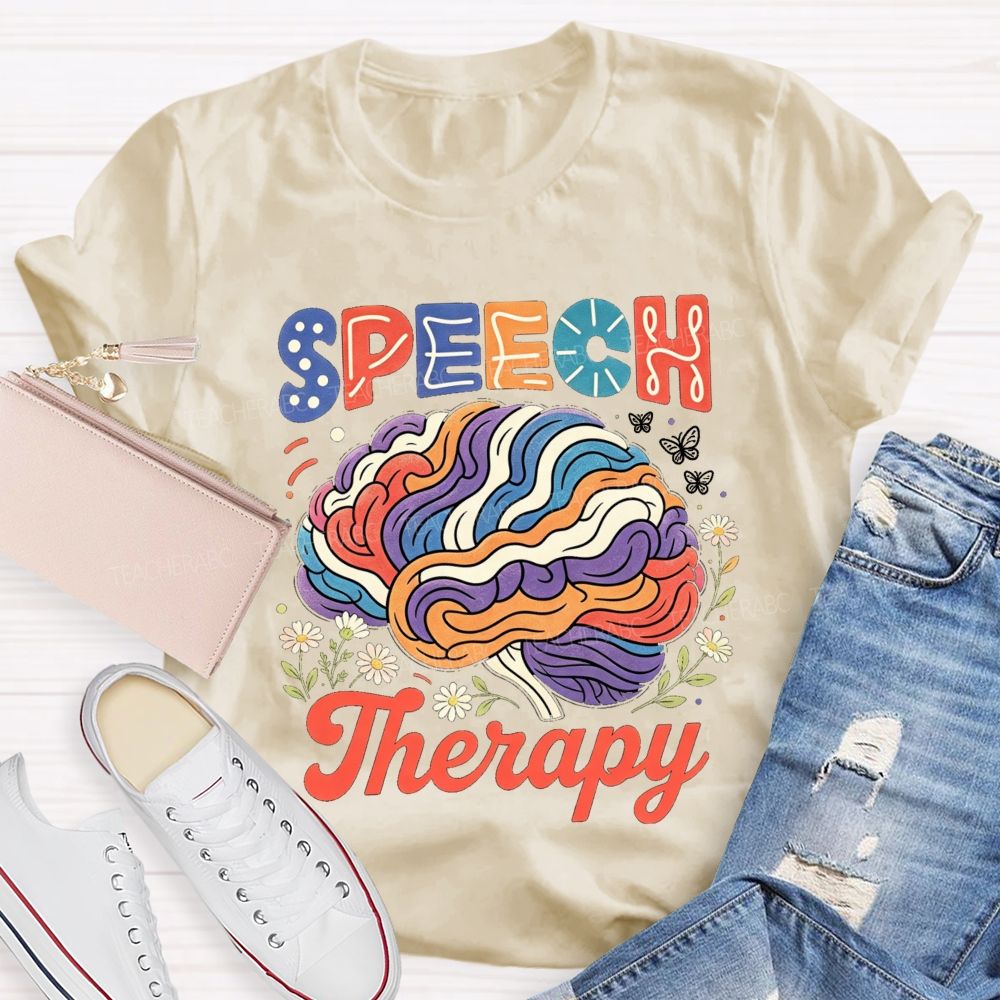 Speech Therapy Floral Brain Butterfly  Teacher T-shirt