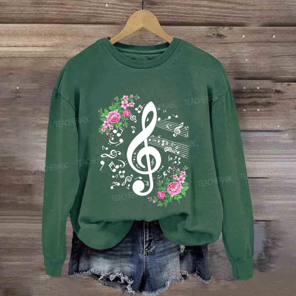 Floral Treble Clef Pink Roses Music Note Music Teacher Sweatshirt