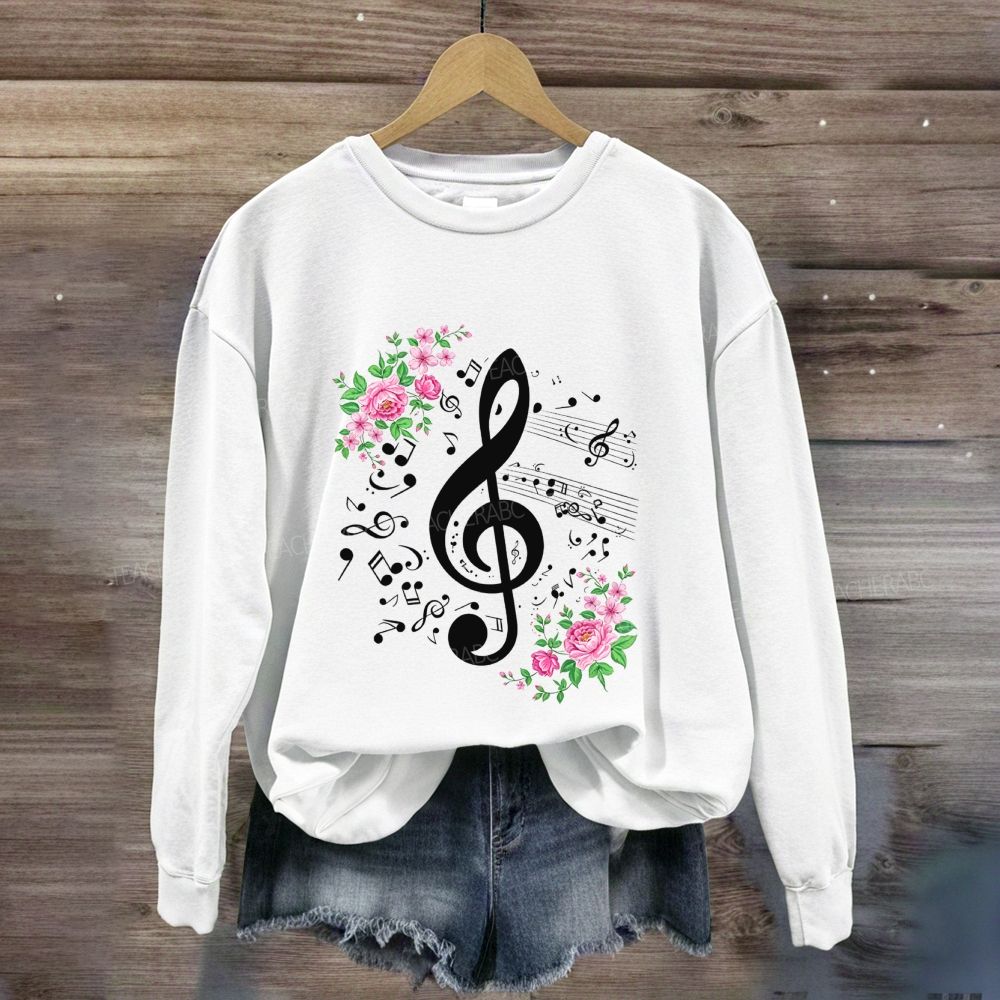 Floral Treble Clef Pink Roses Music Note Music Teacher Sweatshirt