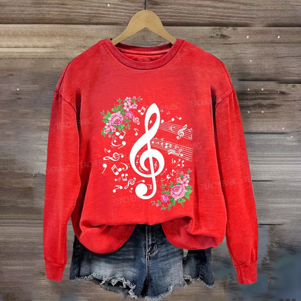 Floral Treble Clef Pink Roses Music Note Music Teacher Sweatshirt