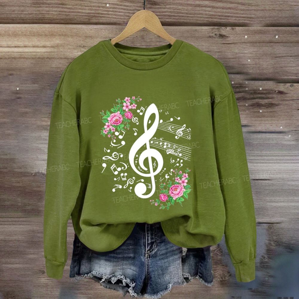 Floral Treble Clef Pink Roses Music Note Music Teacher Sweatshirt