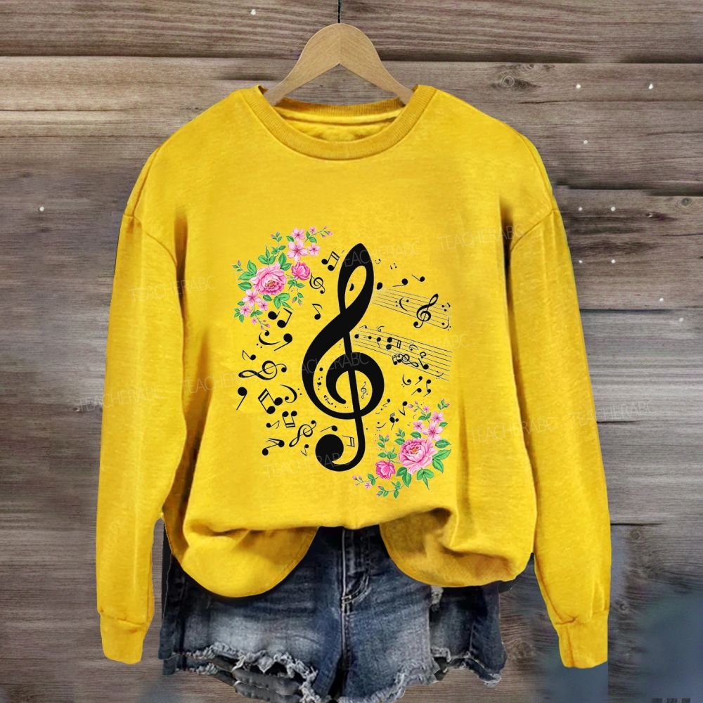 Floral Treble Clef Pink Roses Music Note Music Teacher Sweatshirt
