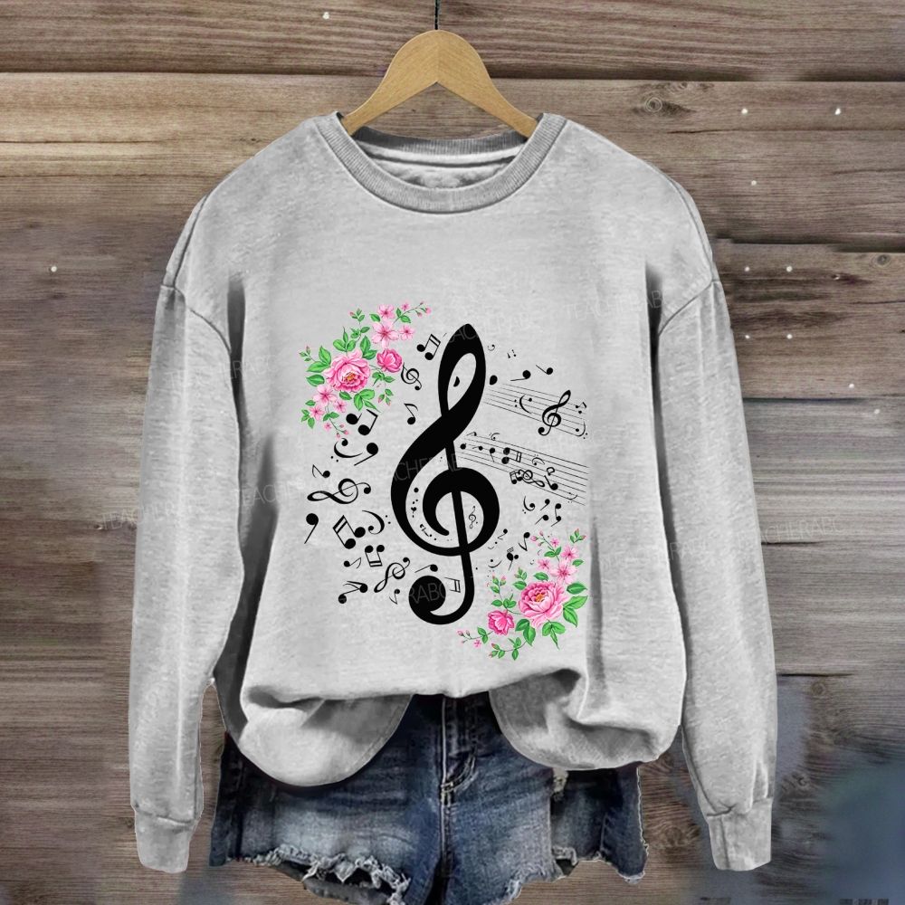 Floral Treble Clef Pink Roses Music Note Music Teacher Sweatshirt