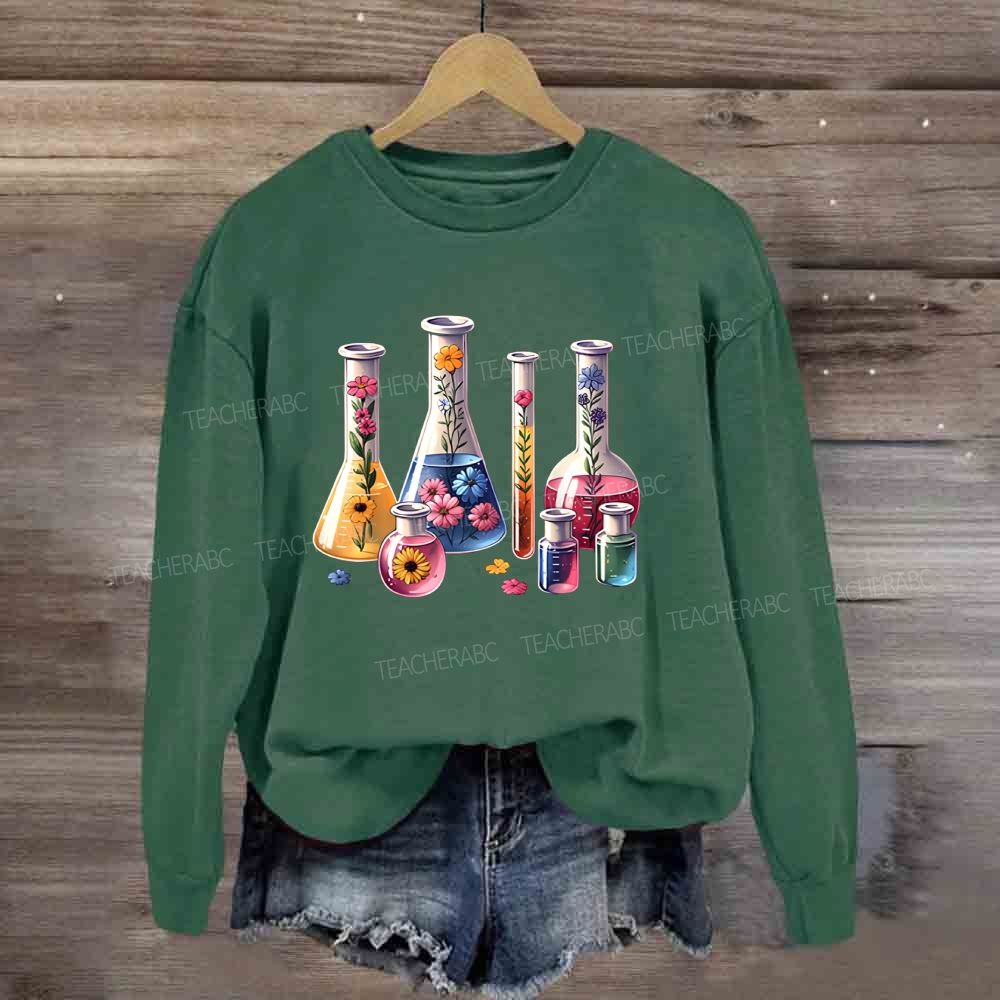 Floral Lab Glassware Wildflower Beaker Test Tube Science Teacher Sweatshirt