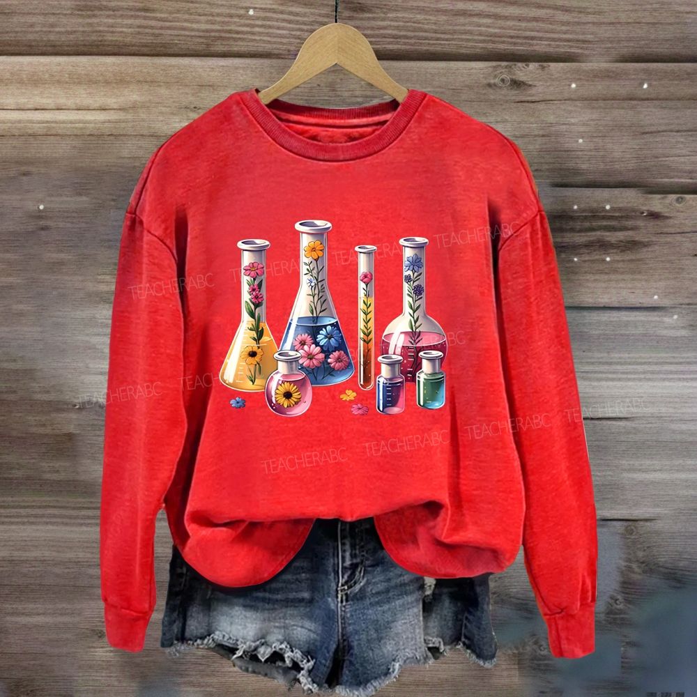 Floral Lab Glassware Wildflower Beaker Test Tube Science Teacher Sweatshirt