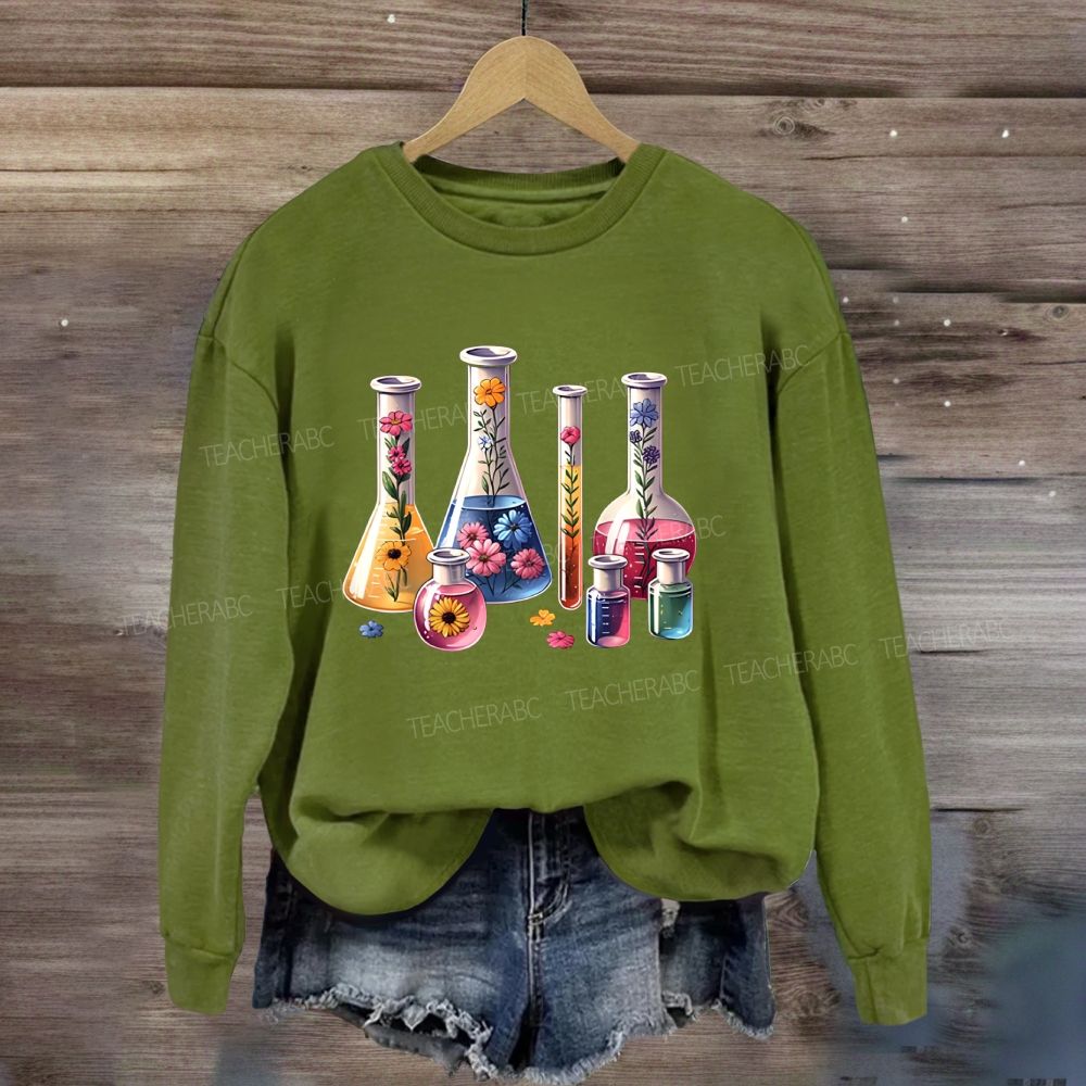 Floral Lab Glassware Wildflower Beaker Test Tube Science Teacher Sweatshirt