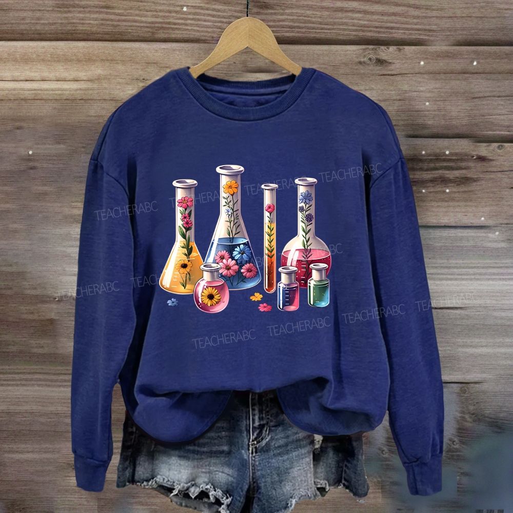 Floral Lab Glassware Wildflower Beaker Test Tube Science Teacher Sweatshirt