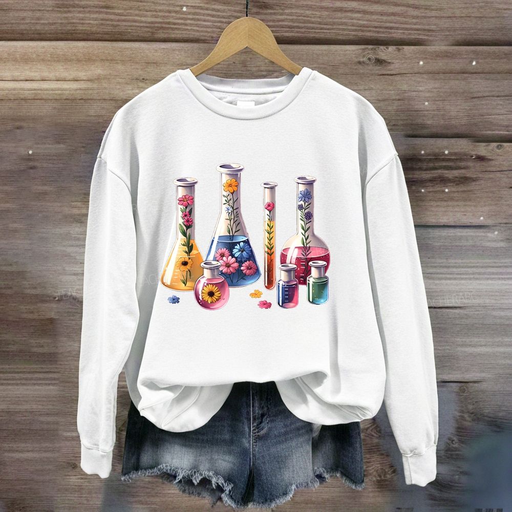 Floral Lab Glassware Wildflower Beaker Test Tube Science Teacher Sweatshirt