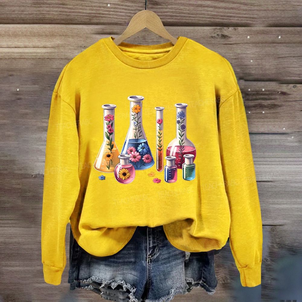 Floral Lab Glassware Wildflower Beaker Test Tube Science Teacher Sweatshirt