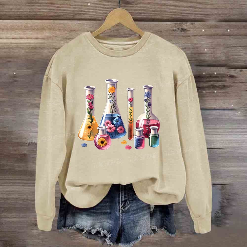 Floral Lab Glassware Wildflower Beaker Test Tube Science Teacher Sweatshirt