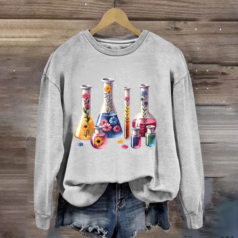 Floral Lab Glassware Wildflower Beaker Test Tube Science Teacher Sweatshirt
