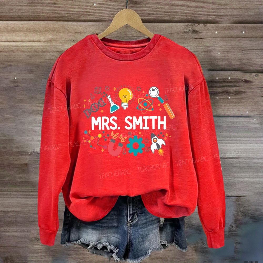 Personalized Name Science Teacher Lab Gear Rocket Dna Lightbulb Sweatshirt
