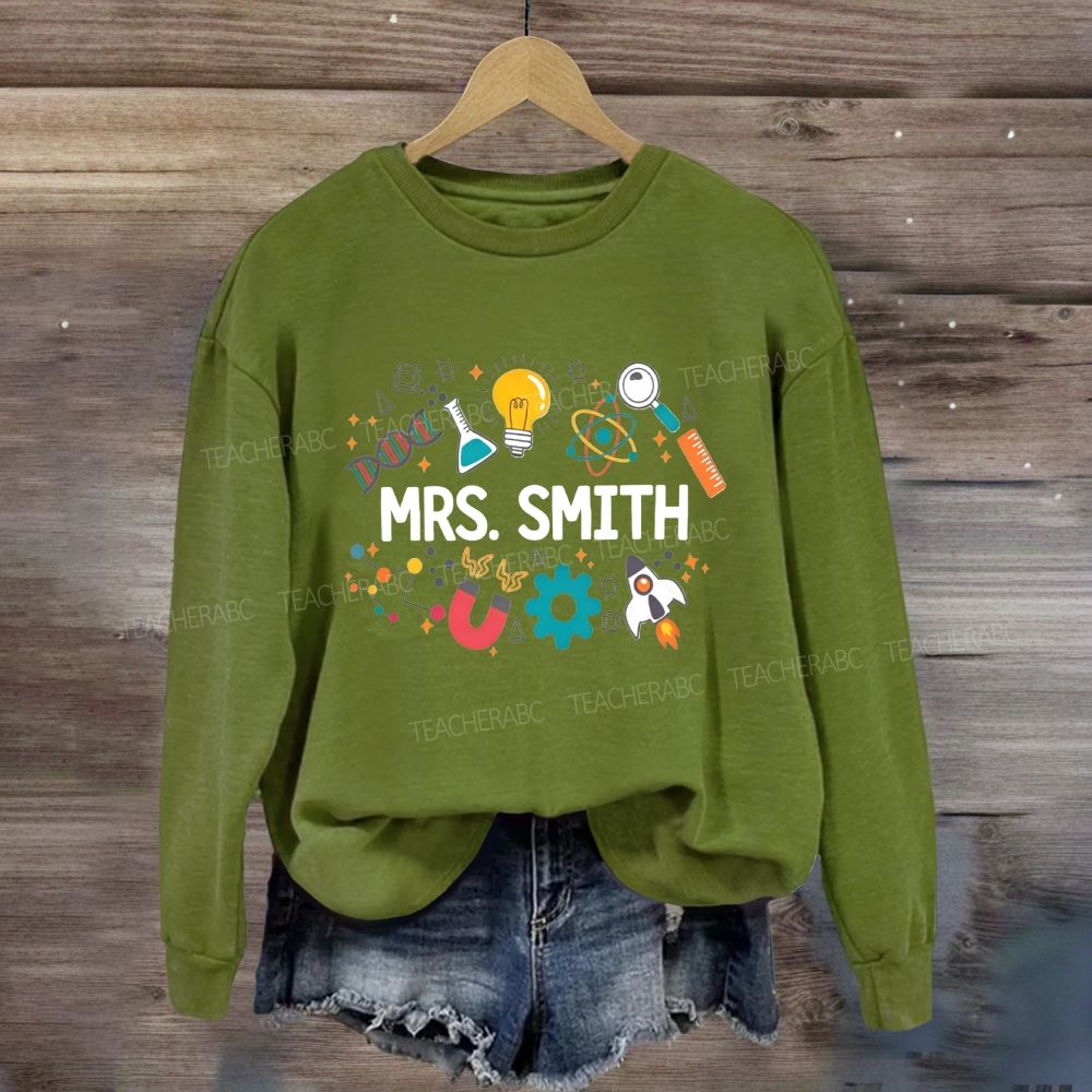 Personalized Name Science Teacher Lab Gear Rocket Dna Lightbulb Sweatshirt