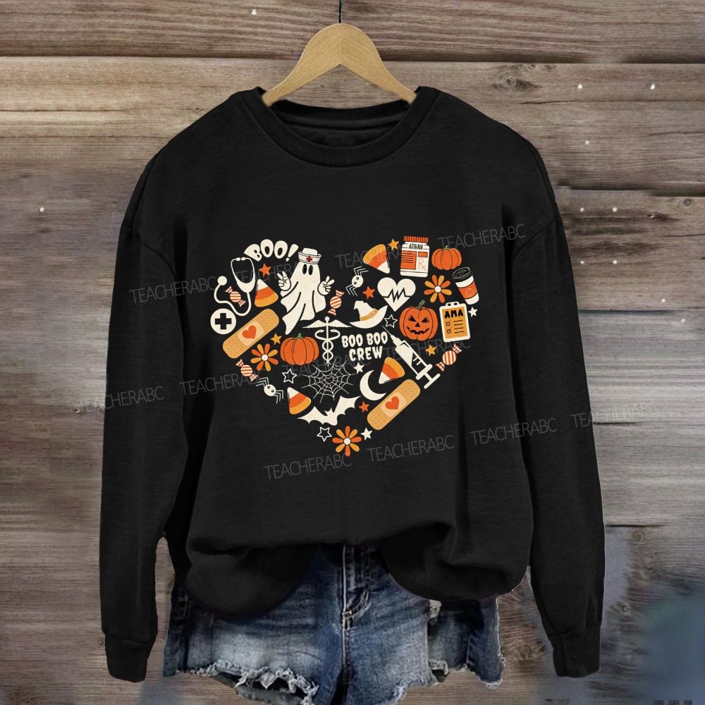 Boo Boo Crew Heart Shape Halloween Nurse Medical Fall Ghost Pumpkin Sweatshirt