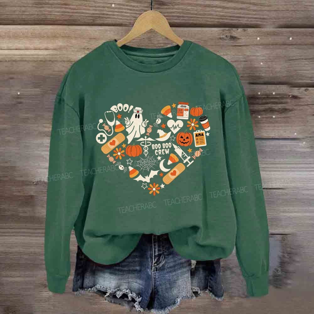 Boo Boo Crew Heart Shape Halloween Nurse Medical Fall Ghost Pumpkin Sweatshirt