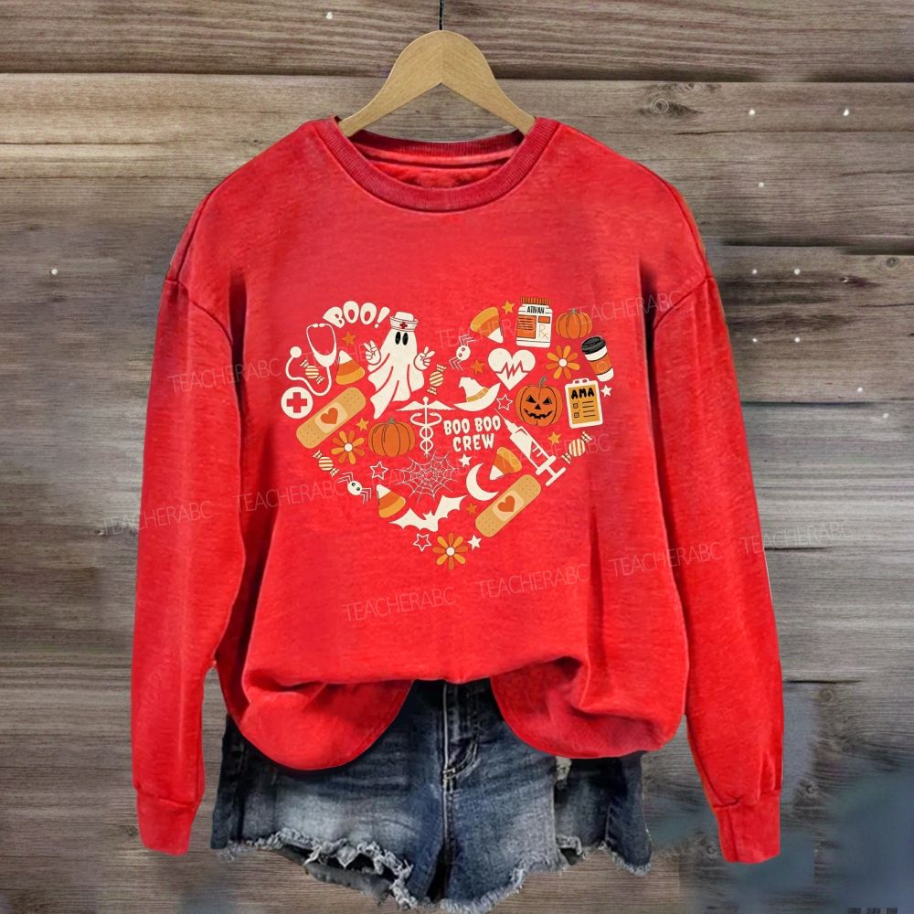 Boo Boo Crew Heart Shape Halloween Nurse Medical Fall Ghost Pumpkin Sweatshirt