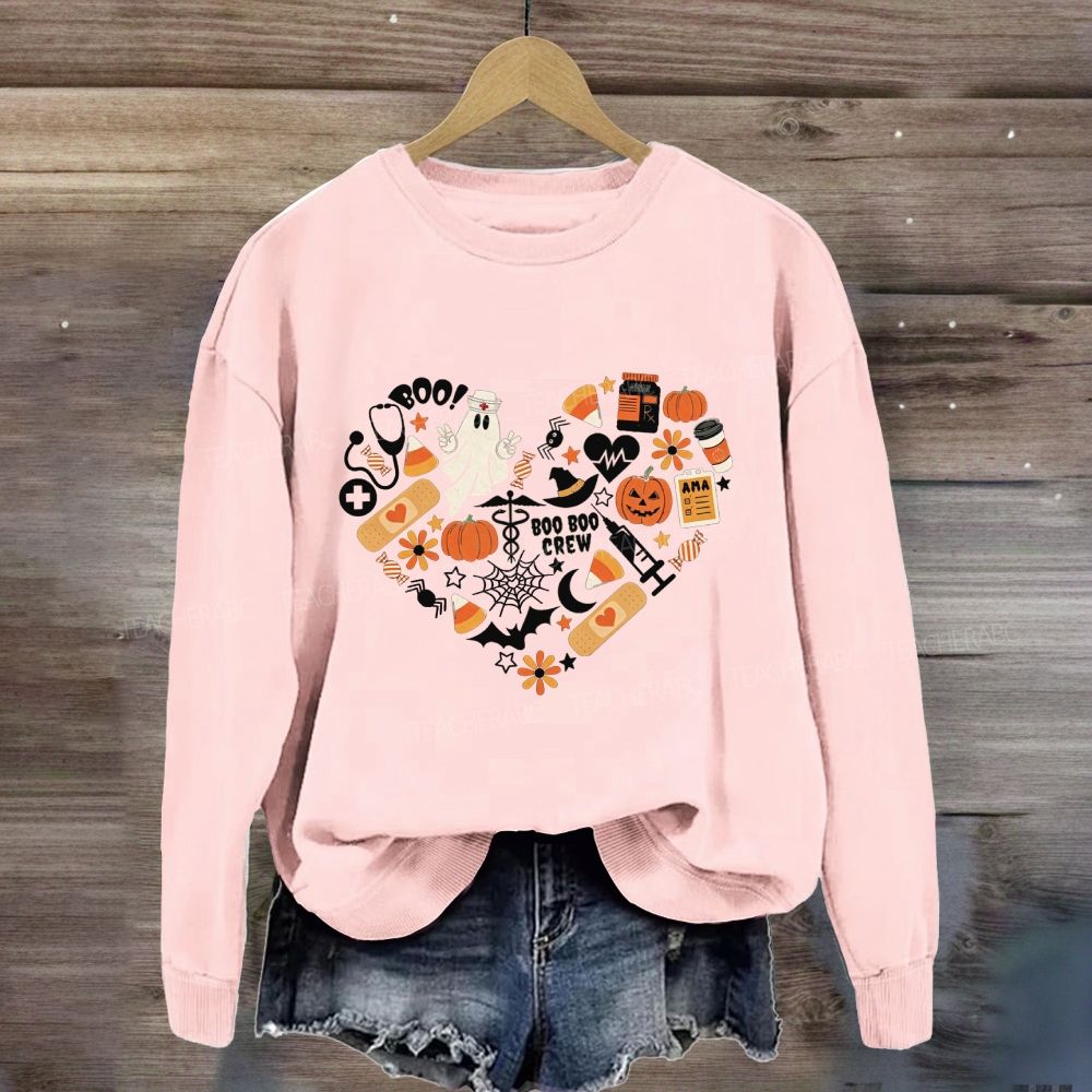 Boo Boo Crew Heart Shape Halloween Nurse Medical Fall Ghost Pumpkin Sweatshirt