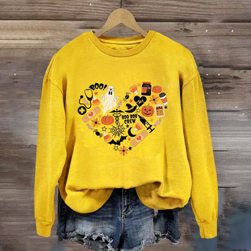 Boo Boo Crew Heart Shape Halloween Nurse Medical Fall Ghost Pumpkin Sweatshirt