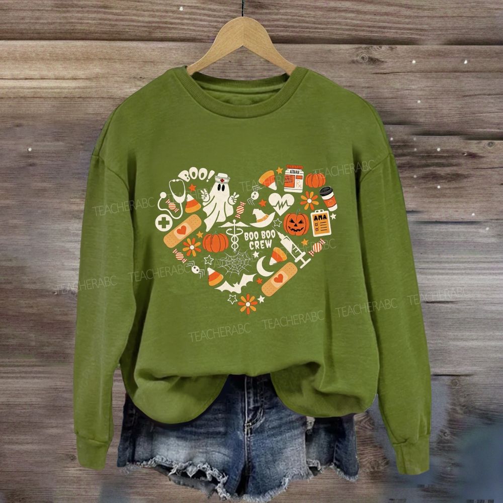 Boo Boo Crew Heart Shape Halloween Nurse Medical Fall Ghost Pumpkin Sweatshirt