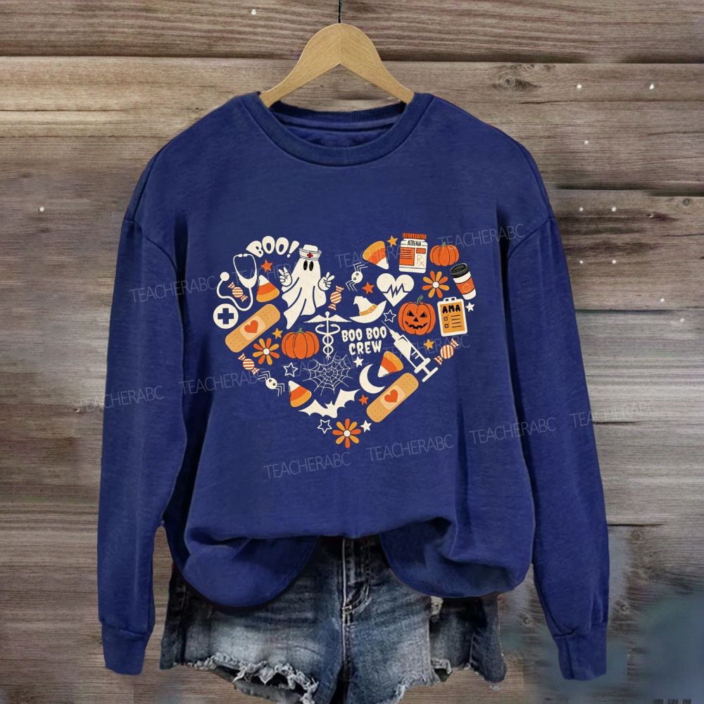Boo Boo Crew Heart Shape Halloween Nurse Medical Fall Ghost Pumpkin Sweatshirt