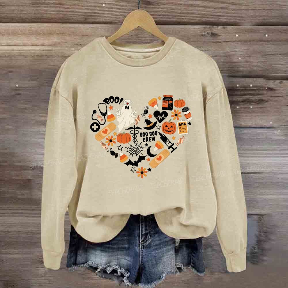 Boo Boo Crew Heart Shape Halloween Nurse Medical Fall Ghost Pumpkin Sweatshirt