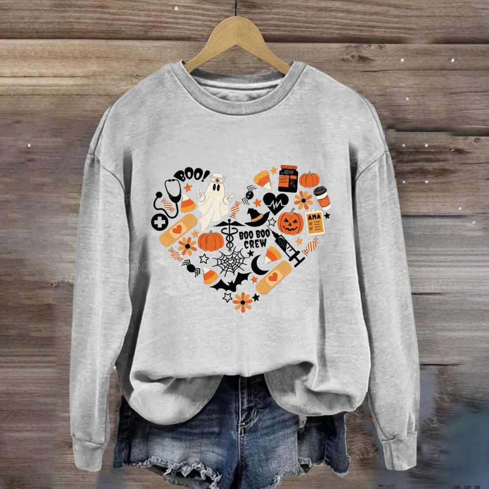 Boo Boo Crew Heart Shape Halloween Nurse Medical Fall Ghost Pumpkin Sweatshirt