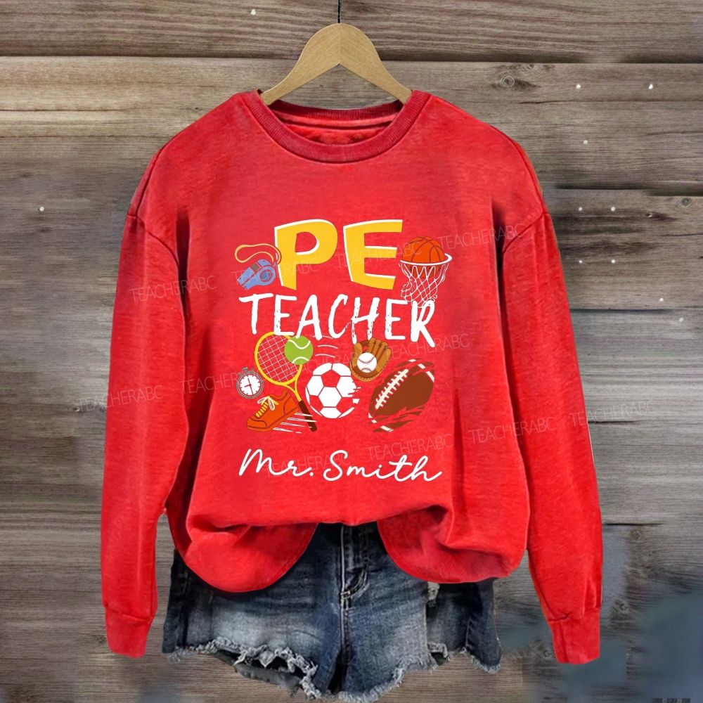 Personalized Name Pe Teacher Multi‑Sport Balls Sweatshirt