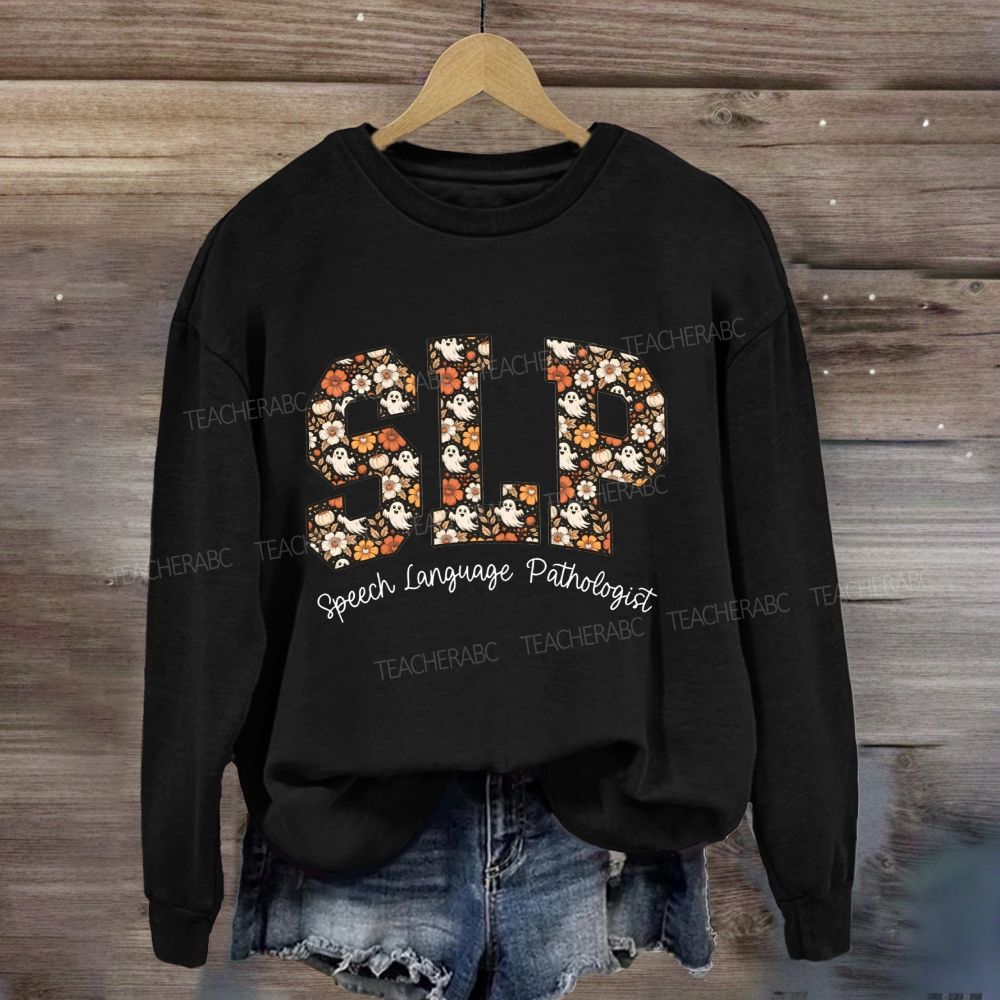 Slp Speech Language Pathologist Fall Floral Ghost Halloween Sweatshirt
