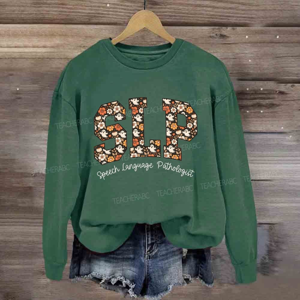 Slp Speech Language Pathologist Fall Floral Ghost Halloween Sweatshirt