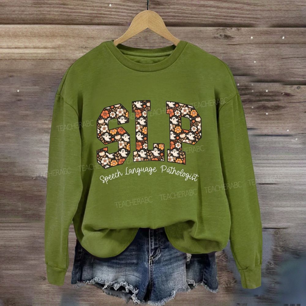 Slp Speech Language Pathologist Fall Floral Ghost Halloween Sweatshirt