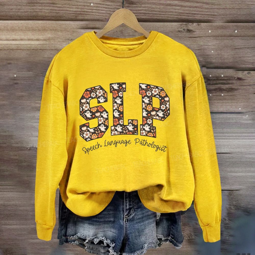 Slp Speech Language Pathologist Fall Floral Ghost Halloween Sweatshirt