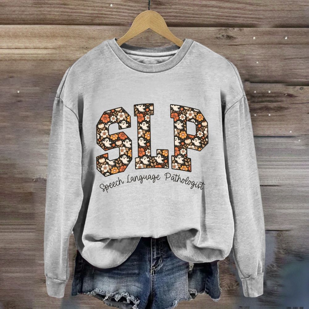 Slp Speech Language Pathologist Fall Floral Ghost Halloween Sweatshirt