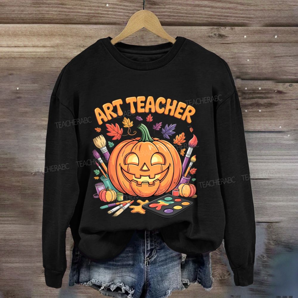 Fall Art Teacher Pumpkin Paint Brush Halloween Sweatshirt
