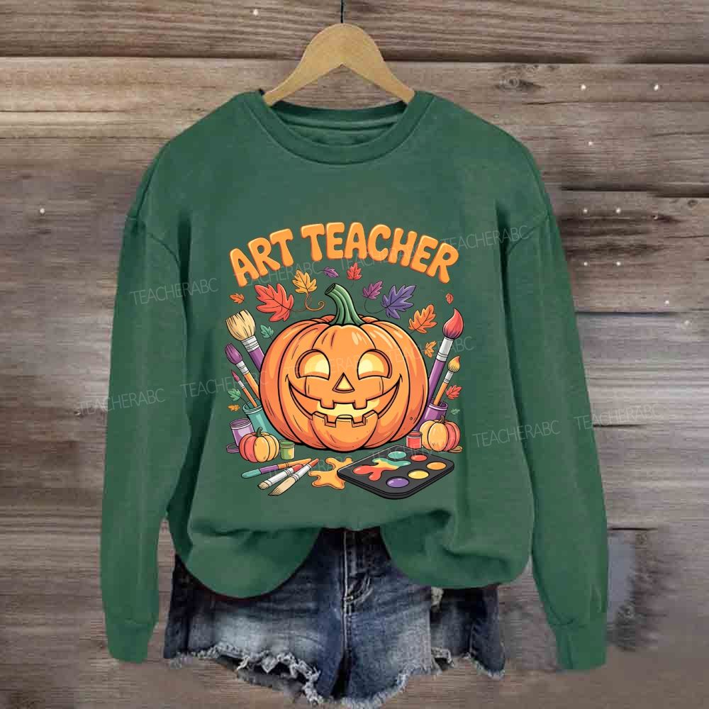 Fall Art Teacher Pumpkin Paint Brush Halloween Sweatshirt