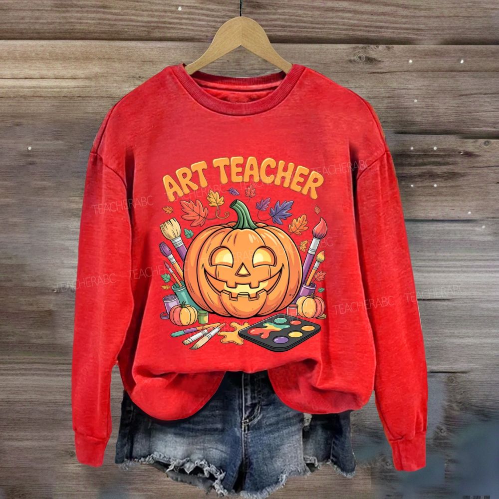 Fall Art Teacher Pumpkin Paint Brush Halloween Sweatshirt