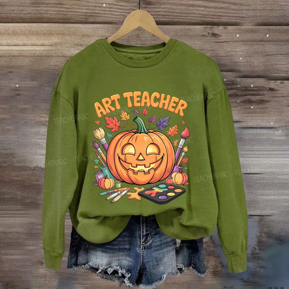 Fall Art Teacher Pumpkin Paint Brush Halloween Sweatshirt