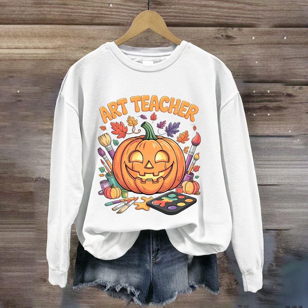 Fall Art Teacher Pumpkin Paint Brush Halloween Sweatshirt