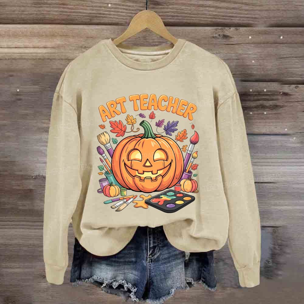 Fall Art Teacher Pumpkin Paint Brush Halloween Sweatshirt