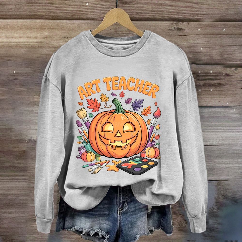 Fall Art Teacher Pumpkin Paint Brush Halloween Sweatshirt