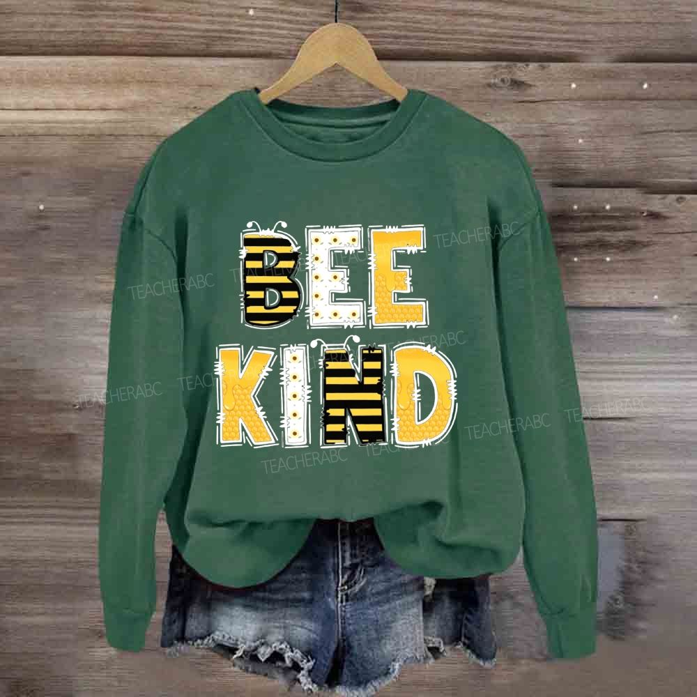 Bee Kind Doodle Bee Pattern Letter Sweatshirt