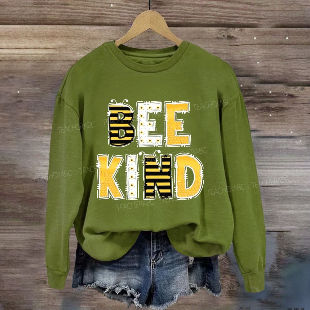 Bee Kind Doodle Bee Pattern Letter Sweatshirt